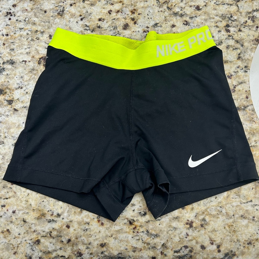 Nike Pros - Women's Black Shorts with Neon Green Waistband
